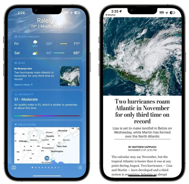 兴海苹果14维修分享iPhone 14手机如何看天气时顺带看新闻 