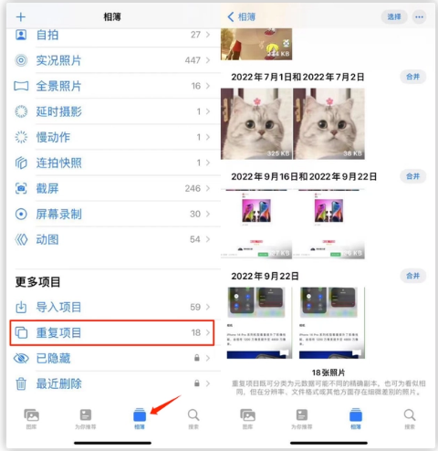 兴海苹果手机维修分享iOS 16 中相册重复项目功能使用方法 