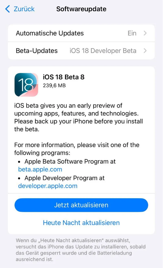 兴海苹果手机维修分享苹果 iOS / iPadOS 18 开发者预览版 Beta 8 发布 